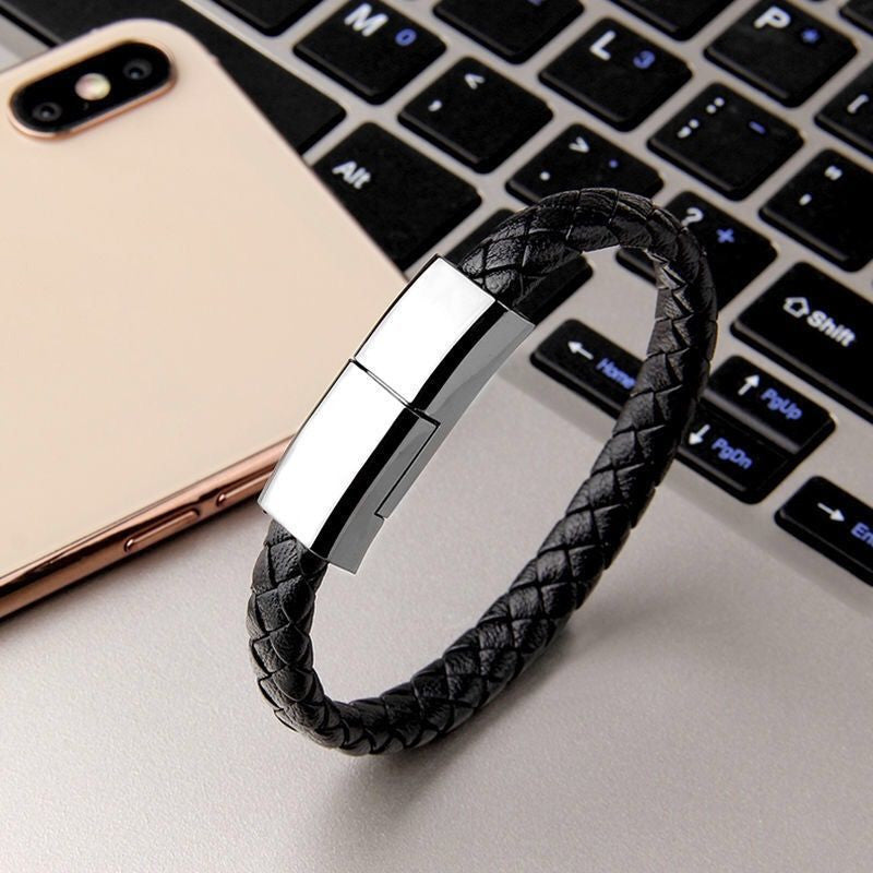Leather Bracelet x USB Charging Cable / Data Cord