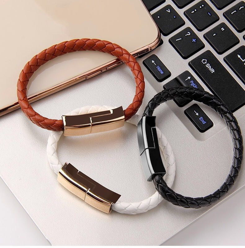 Leather Bracelet x USB Charging Cable / Data Cord