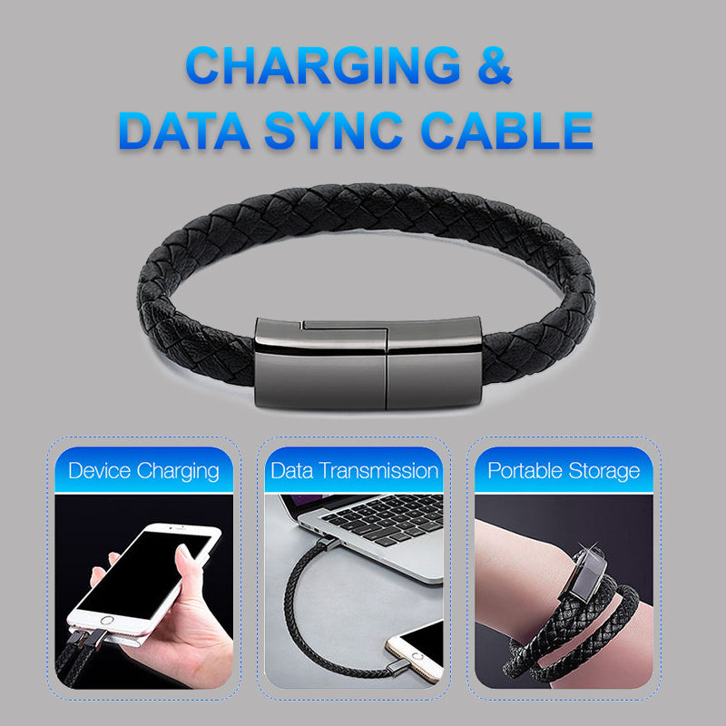 Leather Bracelet x USB Charging Cable / Data Cord